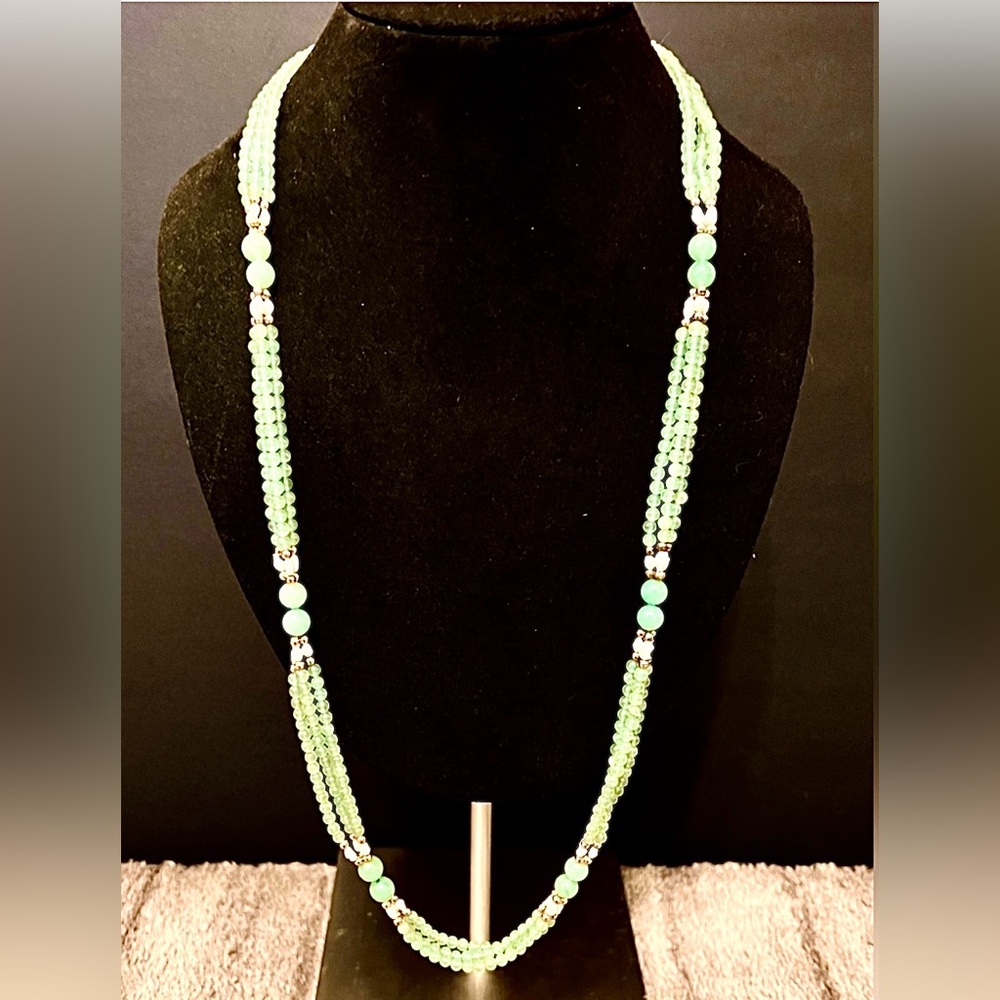Multi strand light mint green translucent, agate beads with freshwater Pearls